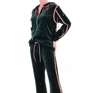 New Paris Hilton Green and Pink Velour Tracksuit
